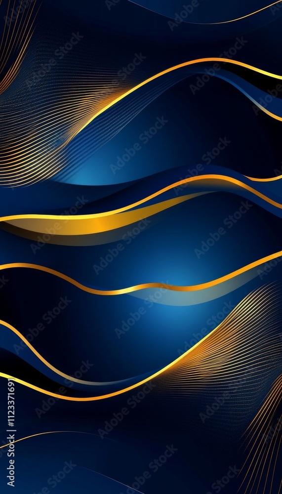 Poster elegant abstract background with blue lines and golden geometric triangle patterns for presentations