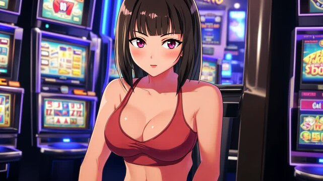Attractive brunette girl posing in a casino