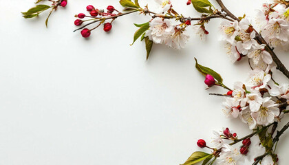 red and yellow flowers sakura on white background
