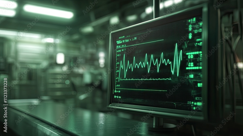 Poster green monitor displaying data in a modern laboratory environment
