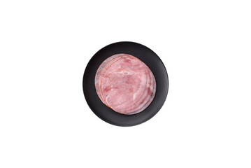 Smoked ham with salt, spices and herbs cut into round slices