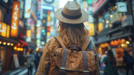 Fototapeta premium Young woman traveler enjoying and shopping at Shibuya street in Tokyo.