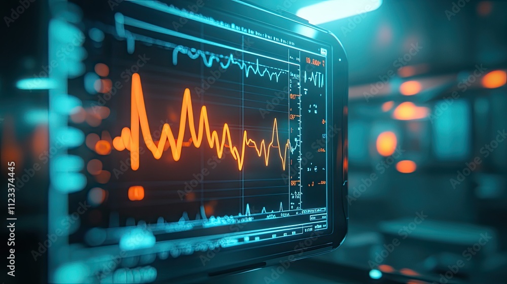 Poster vibrant data visualization on modern digital screen in laboratory setting