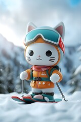 Adorable Cat in Ski Goggles - Cute Winter Animal Illustration for Ski and Snow Fans - Generative AI"