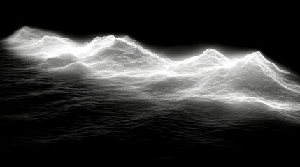 Mystical fog flows like a dreamy symphony blending light and shadow into a mesmerizing abstract design on a deep black background