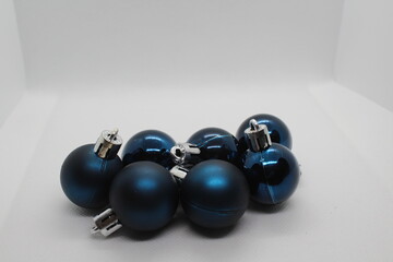 Blue Christmas balls isolated on a white background 