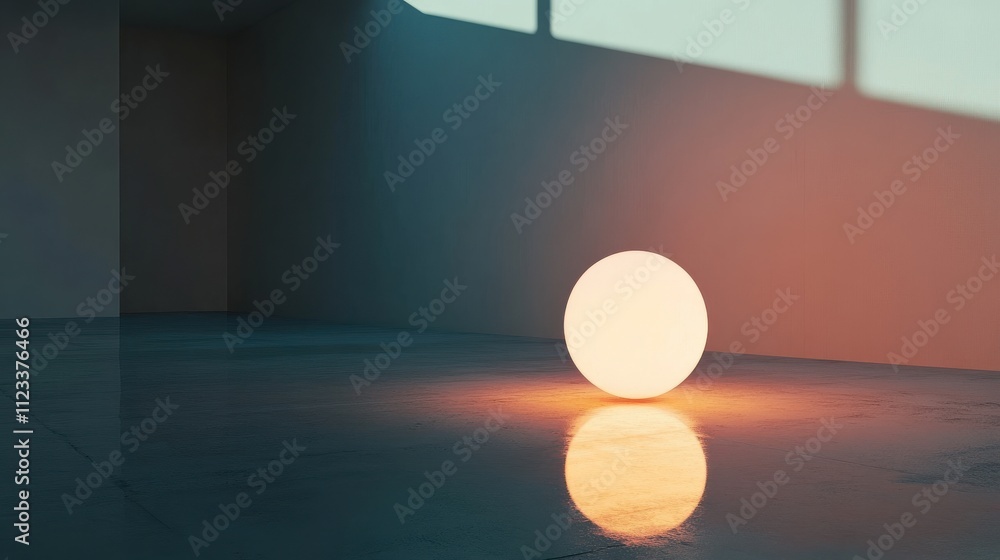 Poster illuminated sphere in minimalist room with soft shadows and light