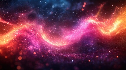 Fototapeta premium Vibrant cosmic swirl with glowing particles and colorful nebulae.