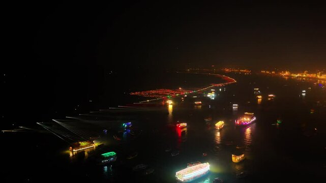 Aerial Shot of Dev Diwali in Kashi: Glowing Ghats, Boats, and Ganga River