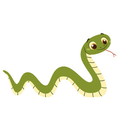 Obraz premium Flat vector illustration in a simple children's style. Cute kind snake on white background. Vector illustration