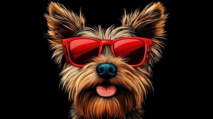 Cool Yorkie with Red Sunglasses