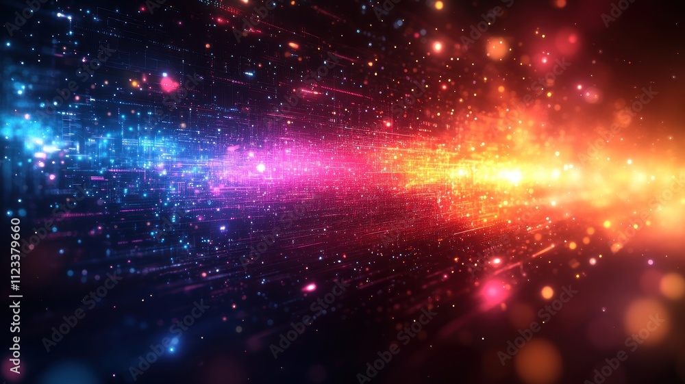 Poster vibrant abstract visualization of light and color patterns.