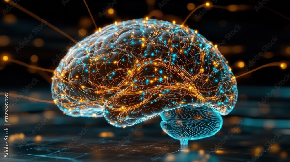 Poster a digital representation of a brain with neural connections.