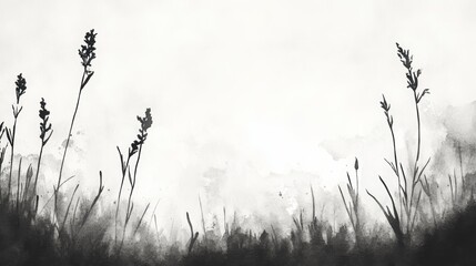 Obraz premium Minimalistic Monochromatic Watercolor Meadow Landscape for Wall Decor or Nature Inspired Designs Generative AI