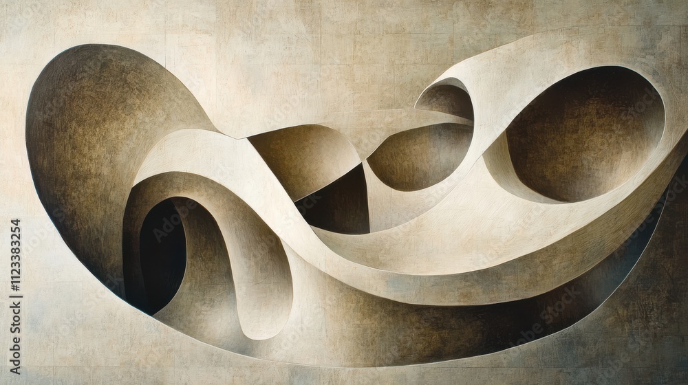 Poster abstract shapes with curves and waves in neutral tones and textures