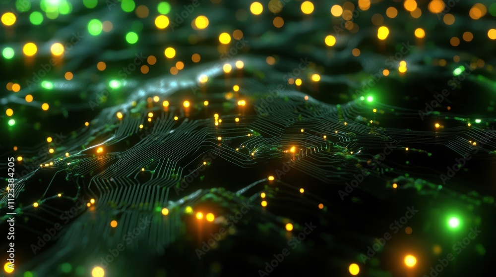 Poster abstract technology background with glowing circuit patterns and lights