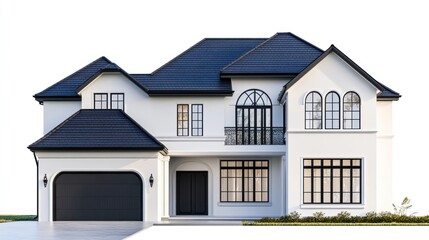 Modern Two-Story White House with Black Trim and Windows
