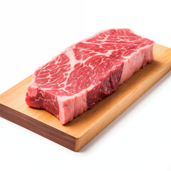 Raw Flat Iron Steak on Wooden Cutting Board