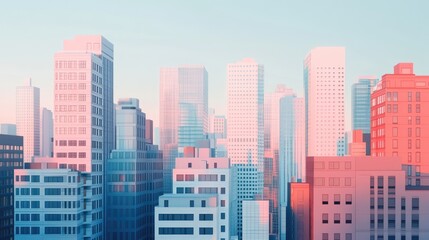 Fototapeta premium technology-driven cityscape flat design front view urban innovation 3D render Split-complementary color scheme