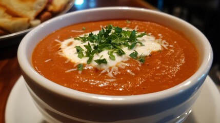 Homemade Tomato Soup in a Bowl, Perfect for a Cozy Lunch Generative AI