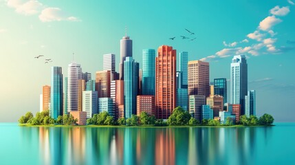 Fototapeta premium technology-driven cityscape flat design front view urban innovation 3D render Split-complementary color scheme