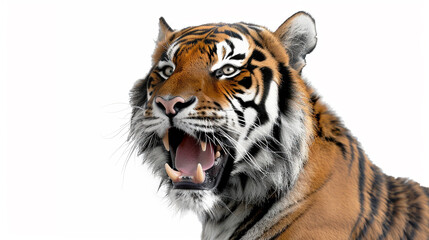 Fototapeta premium tiger roaring on an isolated white background, object focused, png, stock image, hd quality,