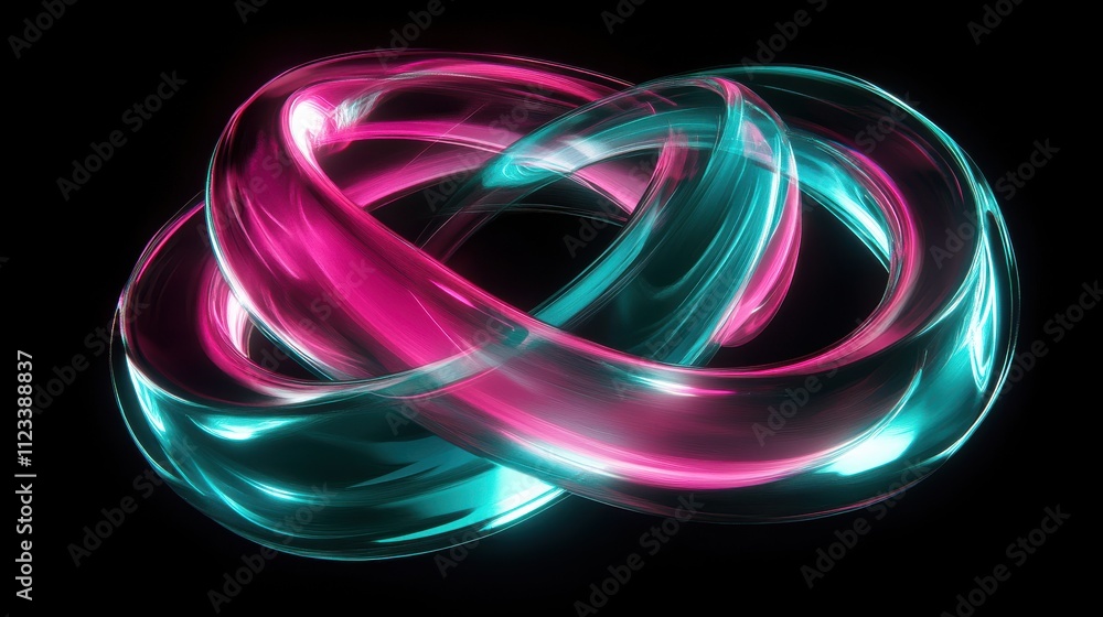 Poster abstract colorful twisted forms with glow on dark background