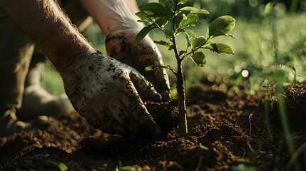 Obraz premium Freshly planted tree in the forest for environmental balance after cutting down trees