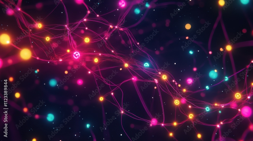 Poster Colorful Abstract Network Design with Bright Dots and Lines
