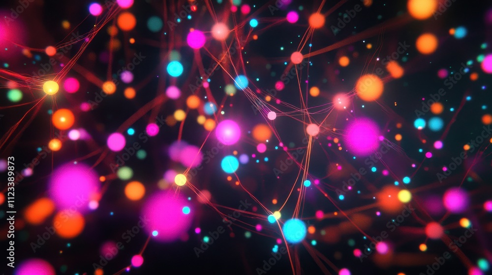 Poster Vibrant Abstract Network of Colorful Dots and Flowing Lines