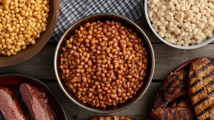 Fototapeta premium Sizzle up your backyard bbqenjoy sweet bbq baked beans hot from the grill