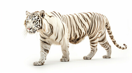 Obraz premium white bengal tiger on an isolated white background, object focused, png, stock image, hd quality