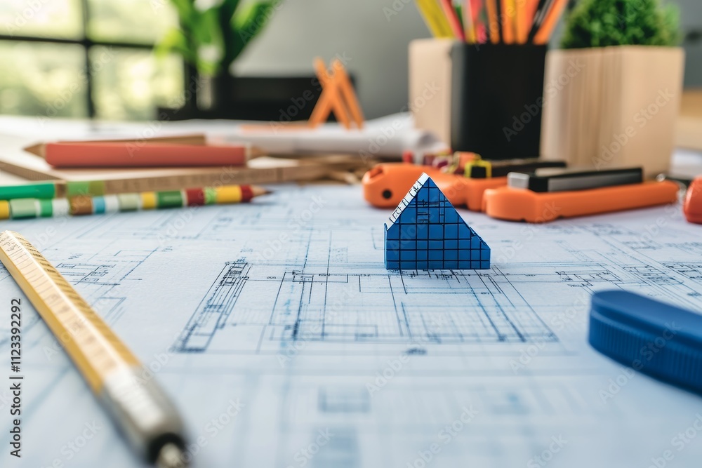 Poster blueprint style stock photo for architecture, engineering, and construction design concepts