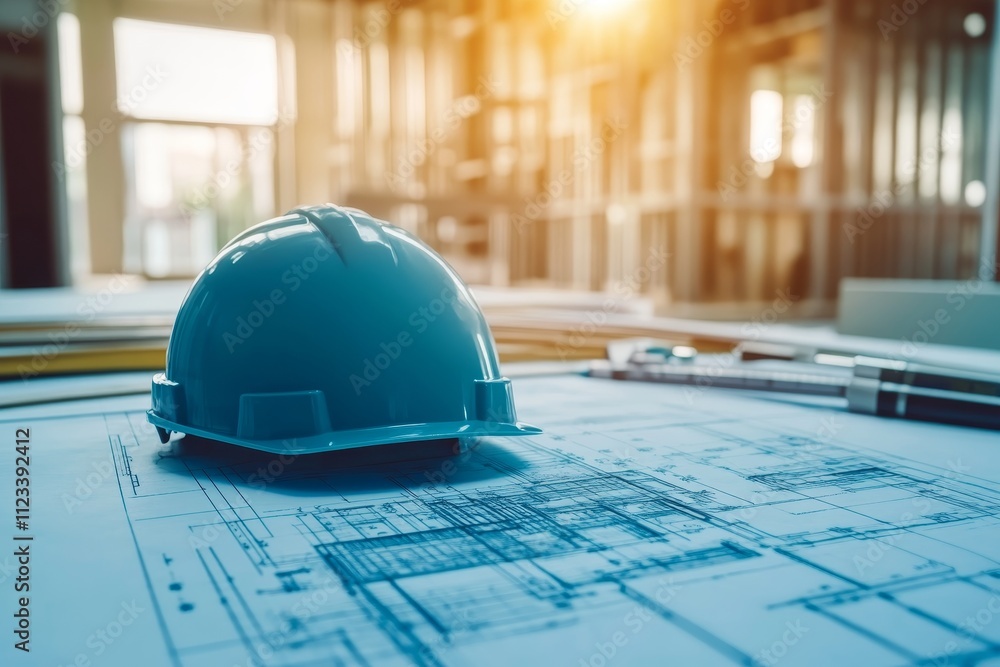 Poster blueprint photo effect with construction theme for architecture, engineering, and design concepts