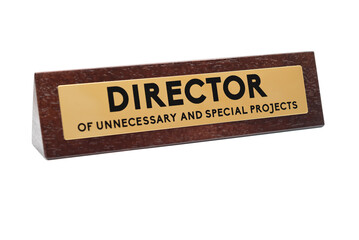 decorative sign for office desk. director of unnecessary and special projects.