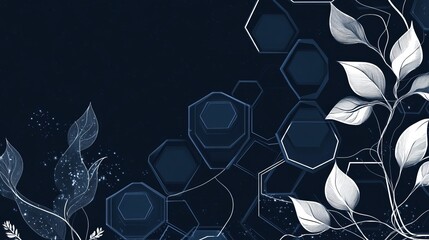 Dark blue banner featuring white hexagonal tech elements and digital network connection design