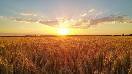 Obraz premium Golden wheat field at sunset with vibrant sky. Sustainable Agri-Tech Smart Farming Solutions Future of Agriculture