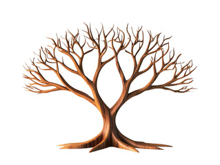Fototapeta premium A visually striking, leafless tree with intricate branches, showcasing a unique and artistic design on transparent background.