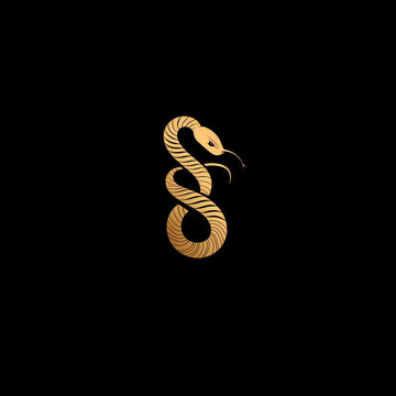 Golden Cobra Logo Elegant Snake Design Black Background