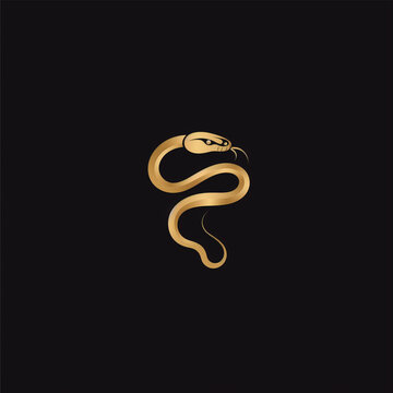 Golden Snake Logo Design Elegant Reptile Graphic Black Background