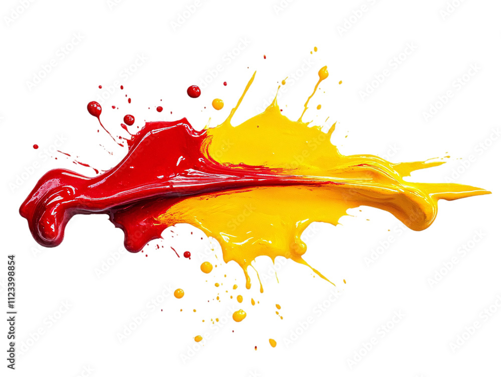 Poster a vibrant splash of red and yellow paint creates a dynamic and energetic visual effect on transparen