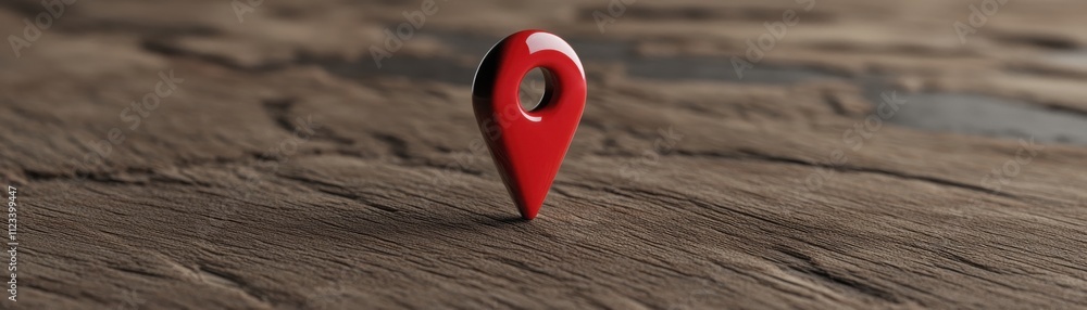 Poster a close-up of a red location pin on a wooden surface, symbolizing navigation and geographic position