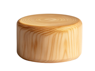 A smooth, round wooden block showcasing natural grain patterns and a polished surface on transparent background.