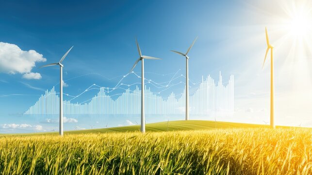 Wind Turbines in Green Field with Data Visualization Elements - Powered by Adobe
