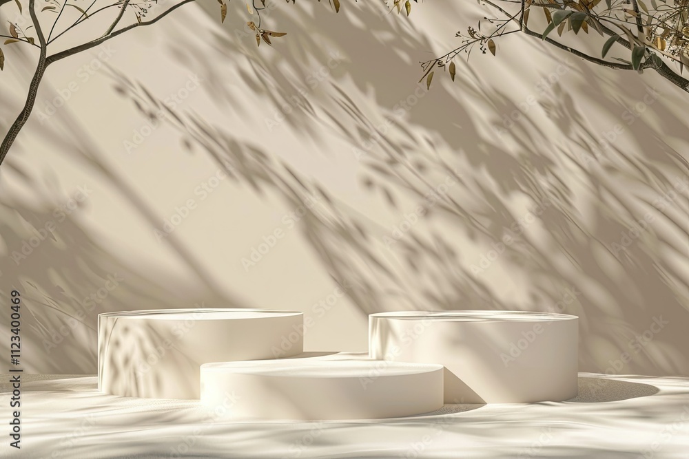 Poster high resolution image of abstract minimal nature scene empty stage with podiums