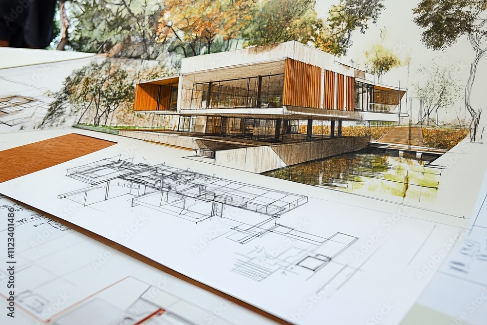 Poster stunning architectural portfolio showcase project renderings and progress sketches highlighted