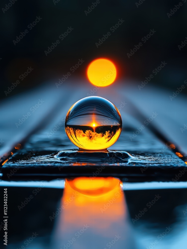 Poster a reflective glass sphere captures a sunset, creating a mesmerizing interplay of light and color on 