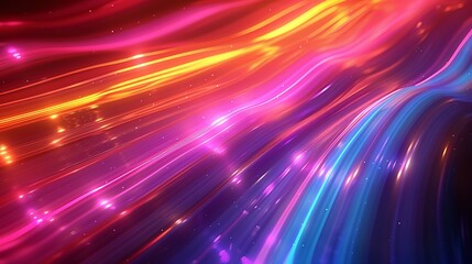 Colorful Neon Light Lines: A Vibrant Display of Dynamic Energy and Motion, Featuring Radiant Colors with white glitters, AI Generative.