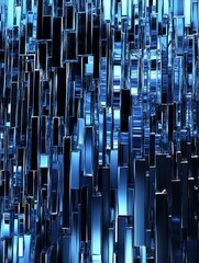 Obraz premium Abstract futuristic digital blue geometric background featuring vertical rectangular shapes, for technology-themed backgrounds with sense of innovation and futurism