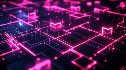 Obraz premium Neon Pink Abstract Digital Background with Geometric Patterns